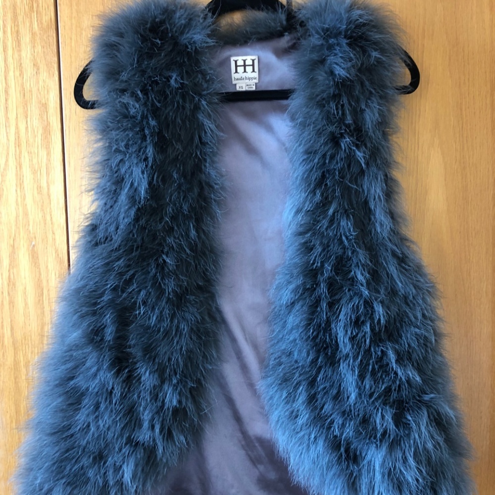 Haute Hippie Blue Tint Peecock Fur Vest